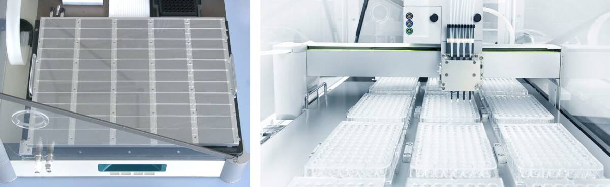 Exchangable Target Trays (Left: For slides; Right: for 96well plates)