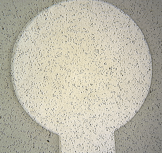 “Track-etched” membrane (Oxyphen GmbH) placed on a cut foil (darker) with round hole and channel. The speckles are the pores.